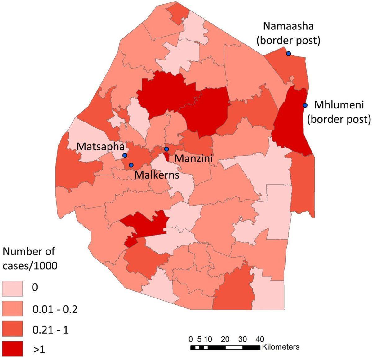 რუკა სვაზილენდი მალარიის